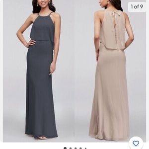 David's Bridal crinkle chiffon sheath bridesmaid dress in Navy blue size 0